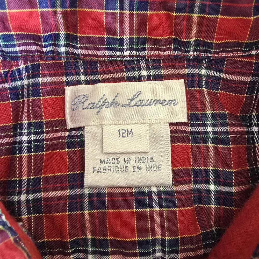 Ralph Lauren Baby Polo Romper 12 Months Red Plaid One Piece Outfit